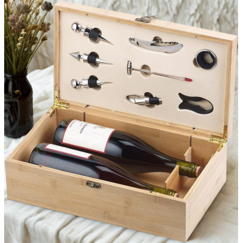 9-teiliges Sommelier-Set in Holz-Geschenkbox für 2 Flaschen