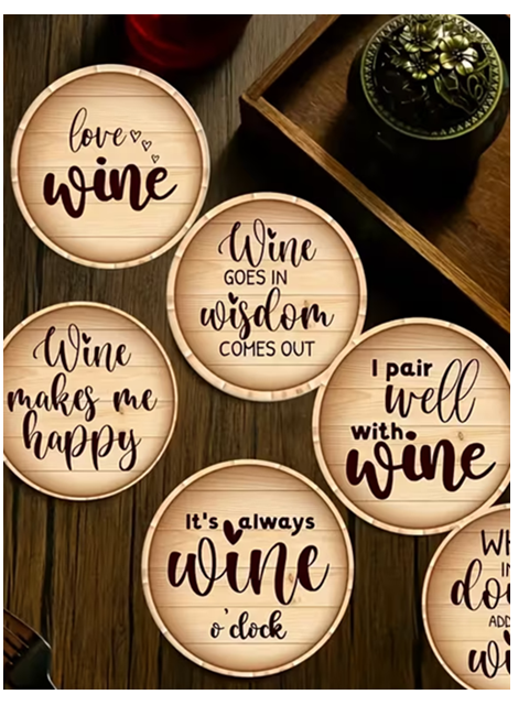 Holzuntersetzer mit Wein‑Zitaten