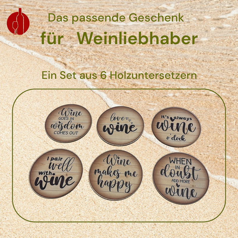 Holzuntersetzer mit Wein Zitaten
